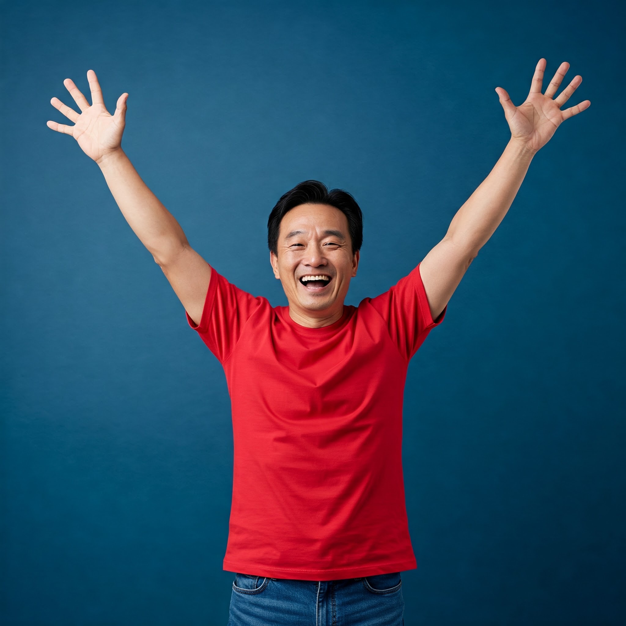 photo of Joyful Man with Arms Raised